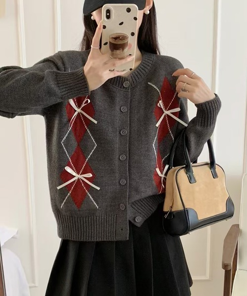 Girly Doll（ガーリードール） カーディガン リボン付きアーガイル柄
