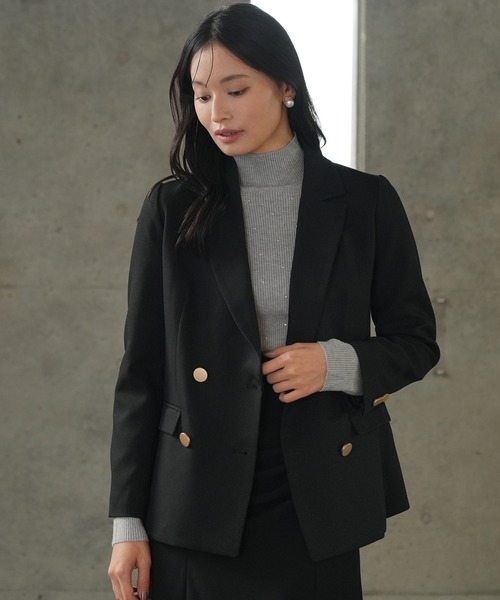 美品 23SS リネンタッチトリアセテートダブルブレストテーラードジャケット 黒 zz-32248_090-1.jpg