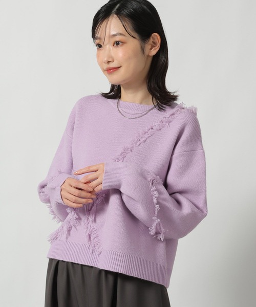 LAKOLE（ラコレ） ニット セーター 6ゲージフリンジジャガードニット