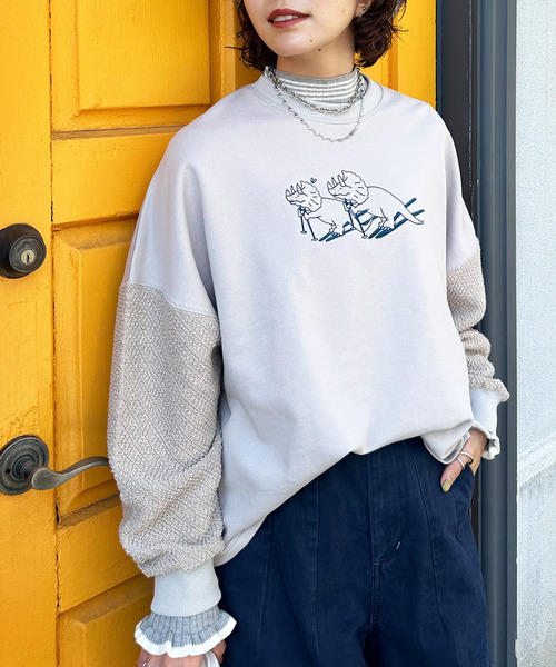 DOUBLE NAME（ダブルネーム） tシャツ とにかく進む恐竜刺しゅうプル