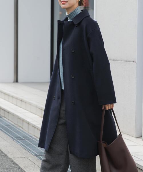 美品　自由区　ウール混　ロングコート　洗える　ネイビー　M　ガウン　切替　濃紺 URBAN RESEARCH DOORS（アーバンリサーチドアーズ） コート アウター