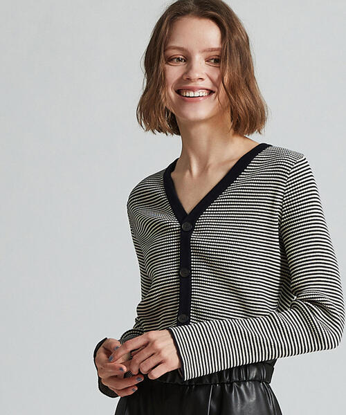 「MACPHEE」 ニットカーディガン S ベージュ レディース_画像4