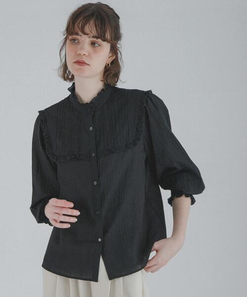 ライト WRYHT フリルシャツ ブラウス ピンタック 長袖 黒 2 約M URBAN RESEARCH Sonny Label ブラウス シャツ 「WEB限定」スタンド