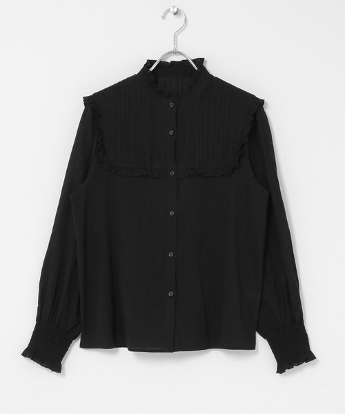 Ozz Croce スタンドカラーピンタック ブラウス ブラック 黒 ブラウス スタンドカラーピンタックブラウス/ブラック38 - *empress-195*の