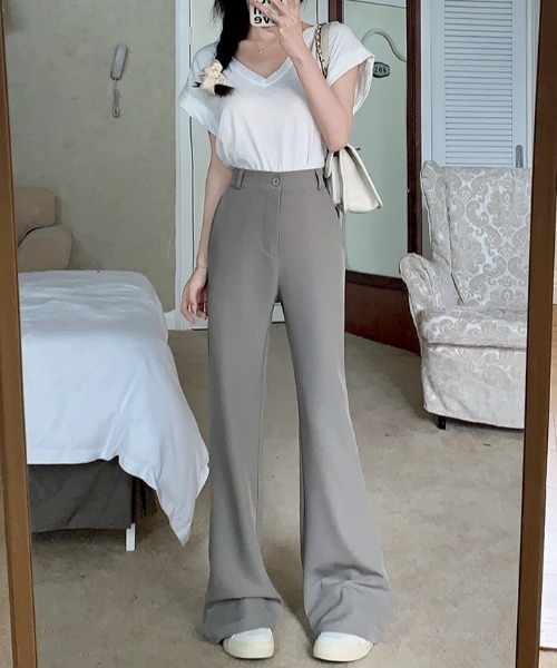 スラックス パンツ ハイウエストセミフレアスラックス レディース | LACーVERT | 19