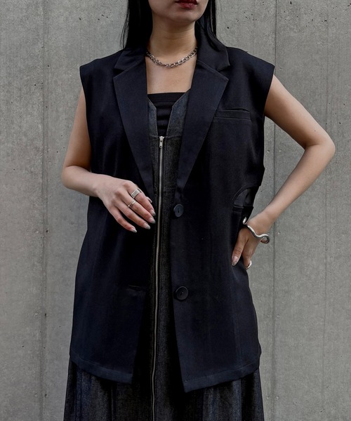 &g'aime（アンジェム） ベスト ジレ 」シアー切替ベスト Sheer Panel