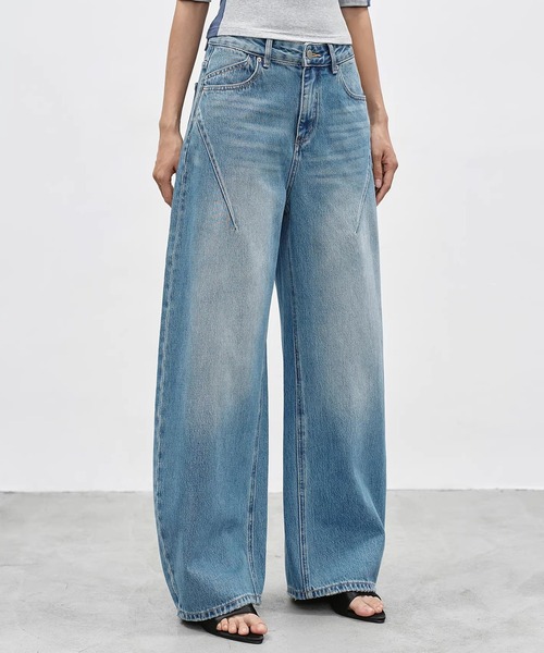ワイドパンツ ジーンズ デニム デニムパンツ スラントシーム ワイドデニムパンツ EM26s054「EIGHTHMONTH」 レディース メンズの画像