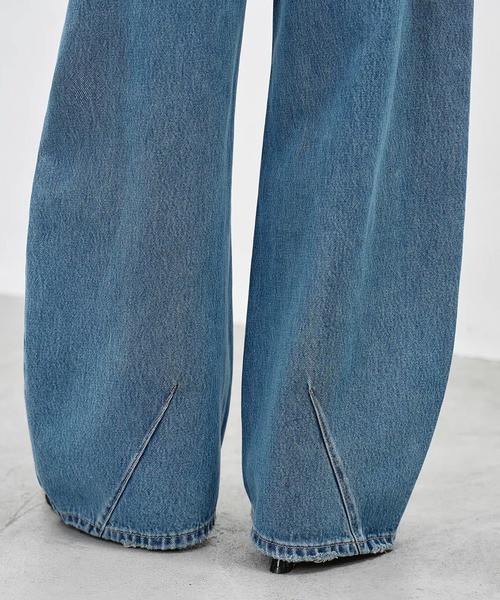ワイドパンツ ジーンズ デニム デニムパンツ スラントシーム ワイドデニムパンツ EM26s054「EIGHTHMONTH」 レディース メンズの画像