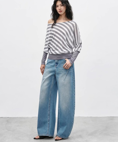 ワイドパンツ ジーンズ デニム デニムパンツ スラントシーム ワイドデニムパンツ EM26s054「EIGHTHMONTH」 レディース メンズの画像