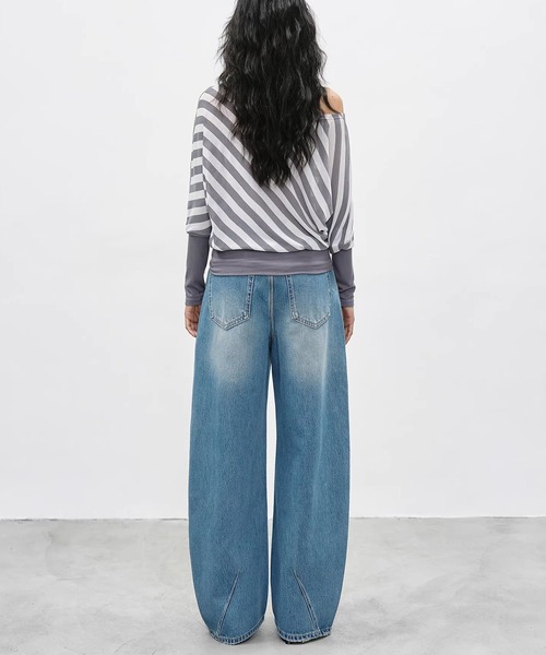 ワイドパンツ ジーンズ デニム デニムパンツ スラントシーム ワイドデニムパンツ EM26s054「EIGHTHMONTH」 レディース メンズの画像