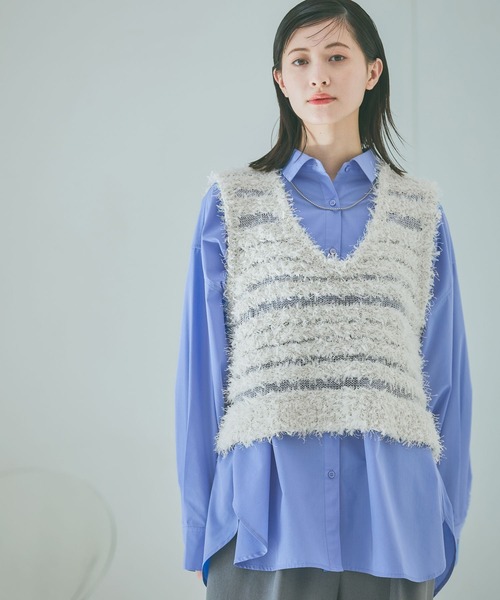 希少 tricot コムデギャルソン 変形 フリル バラ ラップ ニットベスト LAKOLE（ラコレ） ベスト ジレ チュールヤーンニットベスト / 657251