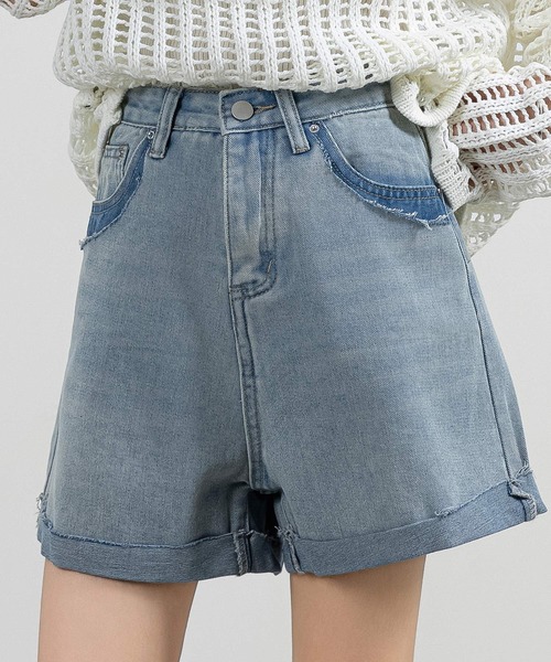 「DAY CLOSET」 デニムショートパンツ L ライトブルー レディース_画像2