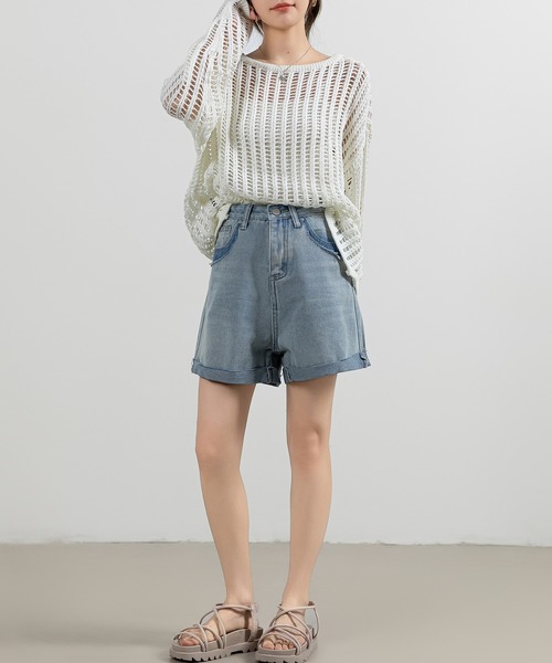 「DAY CLOSET」 デニムショートパンツ L ライトブルー レディース_画像7