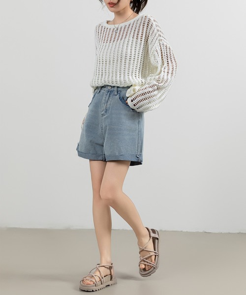 「DAY CLOSET」 デニムショートパンツ L ライトブルー レディース_画像8