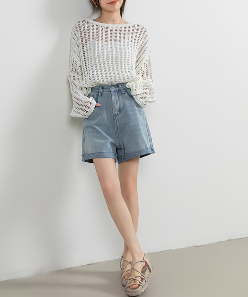 「DAY CLOSET」 デニムショートパンツ L ライトブルー レディース_画像9