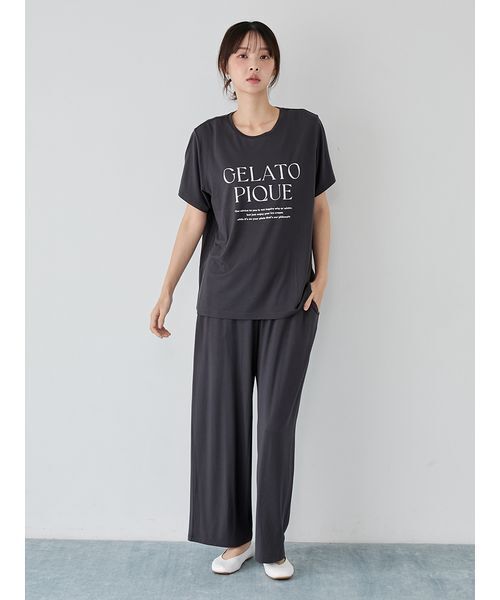 GELATO PIQUE ダークグレー ルームウェアセット gelato pique（ジェラートピケ） パジャマ ルームウェア レーヨンロゴT