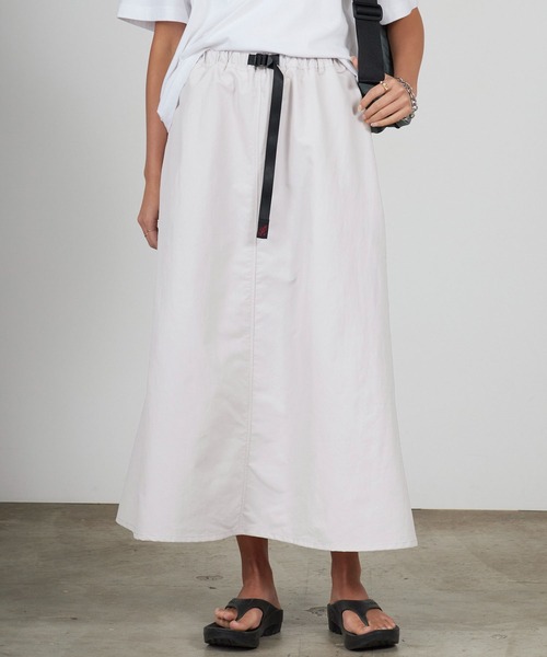 CPGGOLF ブラッシュライニングスカート ホワイト Gramicci（グラミチ） ロング スカート 夏 NYLON FLARE SKIRT ロング