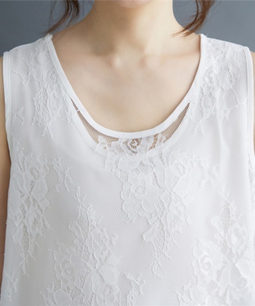 tシャツ 総レースノースリーブチュニックトップス レディース
