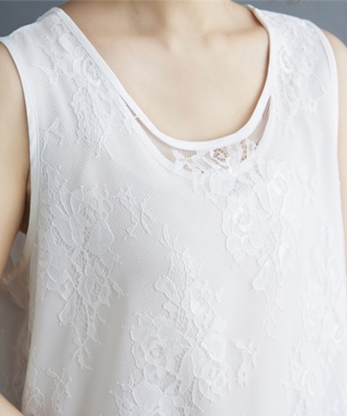 tシャツ 総レースノースリーブチュニックトップス レディース