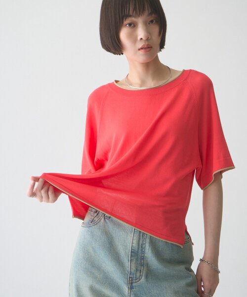 ニット セーター 「接触冷感/二の腕カバーも叶う」配色ラグラン半袖ニットTee レディース | CIAOPANIC TYPY | 06