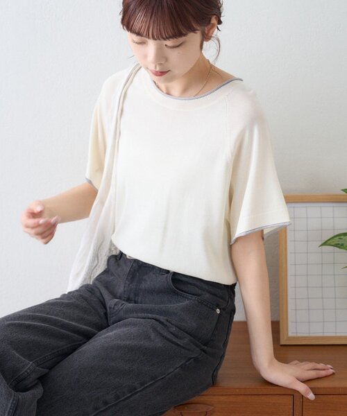 ニット セーター 「接触冷感/二の腕カバーも叶う」配色ラグラン半袖ニットTee レディース | CIAOPANIC TYPY | 09