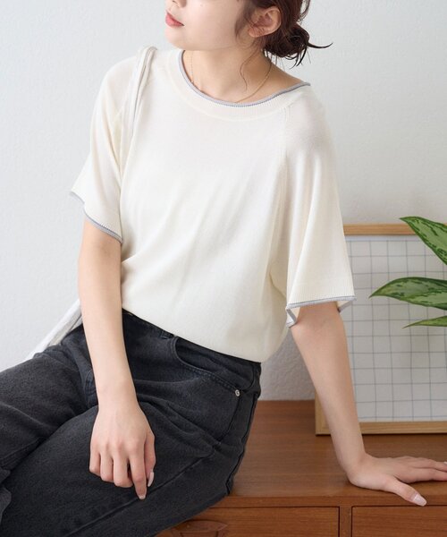 ニット セーター 「接触冷感/二の腕カバーも叶う」配色ラグラン半袖ニットTee レディース | CIAOPANIC TYPY | 10