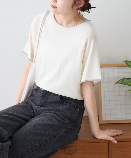 ニット セーター 「接触冷感/二の腕カバーも叶う」配色ラグラン半袖ニットTee レディース | CIAOPANIC TYPY | 11
