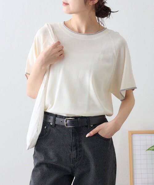 ニット セーター 「接触冷感/二の腕カバーも叶う」配色ラグラン半袖ニットTee レディース | CIAOPANIC TYPY | 12