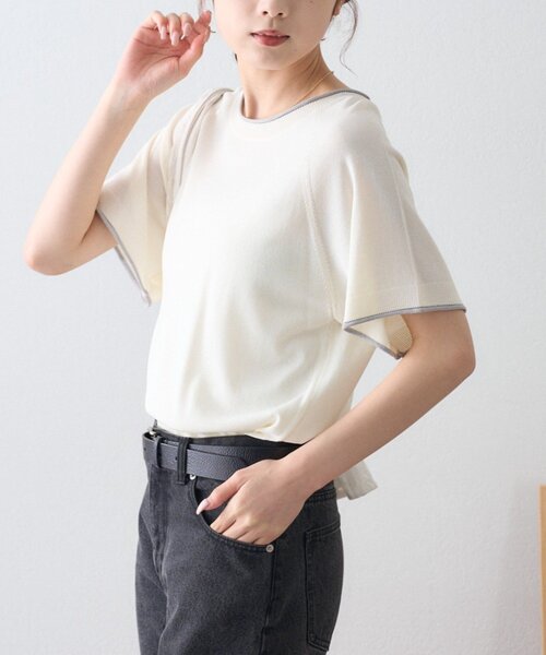 ニット セーター 「接触冷感/二の腕カバーも叶う」配色ラグラン半袖ニットTee レディース | CIAOPANIC TYPY | 13