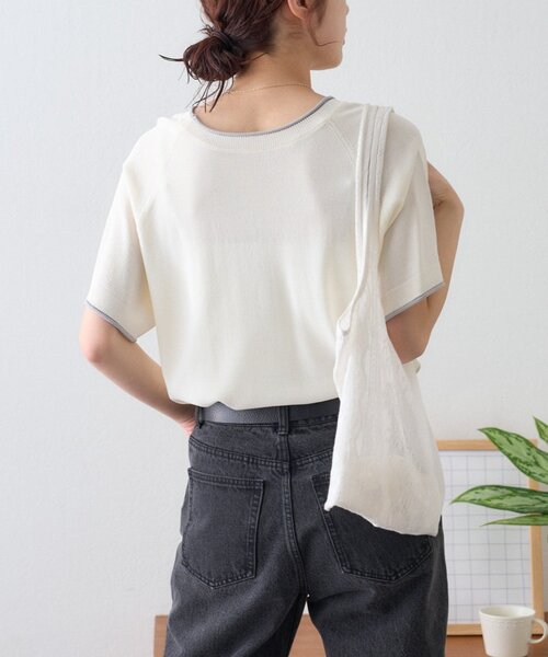 ニット セーター 「接触冷感/二の腕カバーも叶う」配色ラグラン半袖ニットTee レディース | CIAOPANIC TYPY | 14