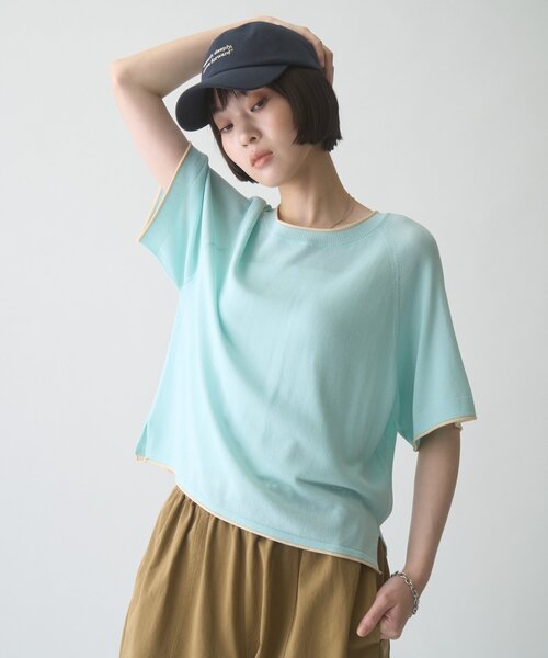 ニット セーター 「接触冷感/二の腕カバーも叶う」配色ラグラン半袖ニットTee レディース | CIAOPANIC TYPY | 19