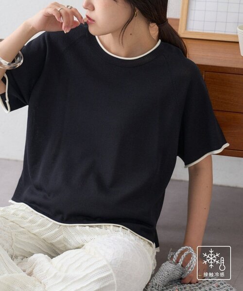 ニット セーター 「接触冷感/二の腕カバーも叶う」配色ラグラン半袖ニットTee レディース | CIAOPANIC TYPY | 20