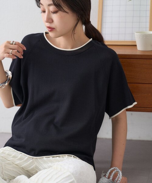 ニット セーター 「接触冷感/二の腕カバーも叶う」配色ラグラン半袖ニットTee レディース | CIAOPANIC TYPY | 21