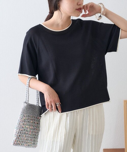ニット セーター 「接触冷感/二の腕カバーも叶う」配色ラグラン半袖ニットTee レディース | CIAOPANIC TYPY | 22
