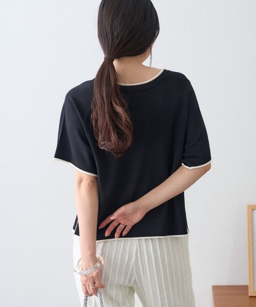ニット セーター 「接触冷感/二の腕カバーも叶う」配色ラグラン半袖ニットTee レディース | CIAOPANIC TYPY | 24