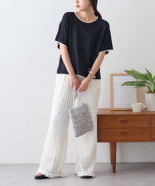 ニット セーター 「接触冷感/二の腕カバーも叶う」配色ラグラン半袖ニットTee レディース | CIAOPANIC TYPY | 25