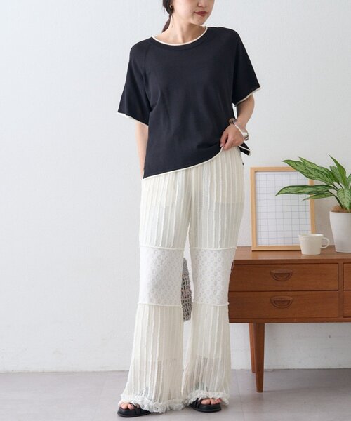 ニット セーター 「接触冷感/二の腕カバーも叶う」配色ラグラン半袖ニットTee レディース | CIAOPANIC TYPY | 26