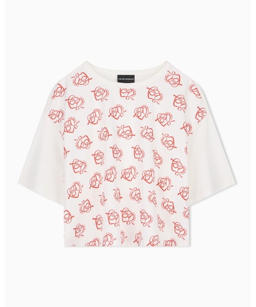 tシャツ 半袖 「エンポリオ アルマーニ」クロップドTシャツ コットンジャージー ハートプリント レディース