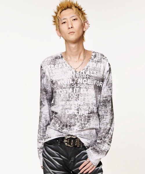 FUGA tシャツ 「FUGA/フーガ」全面プリントVネックL/S Tee/ロング