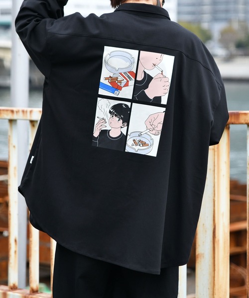 Perushu シャツ バックプリントオーバーシャツ メンズ レディース