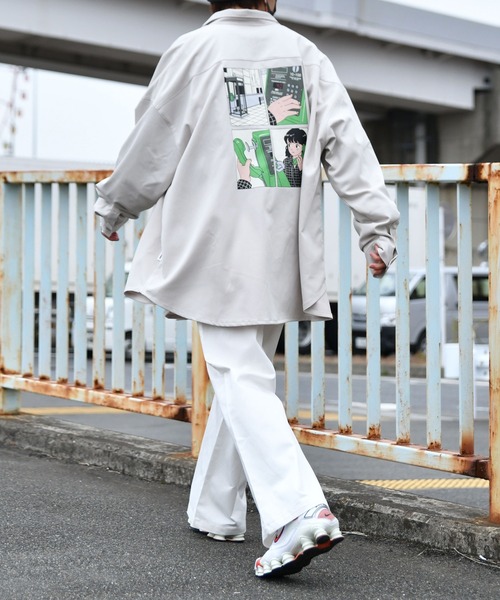 Perushu シャツ バックプリントオーバーシャツ メンズ レディース