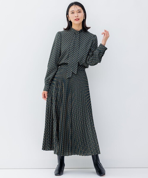 スカート 「洗える」Ratti チェーンモチーフ プリーツスカート  