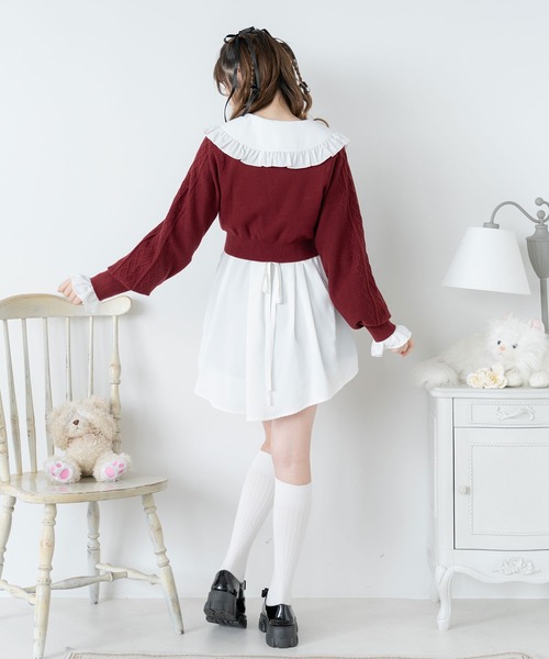 ニット セーター ラインストーンドットショートニットトップス レディース DearMyLoveRose ニット セーター ラインストーンドットショート