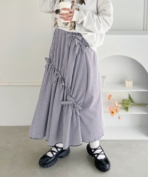 エムミーエメ オフショルダーリボン付きフレアスカート エムミーエメ オフショルダーリボン付きフレアスカート（M me