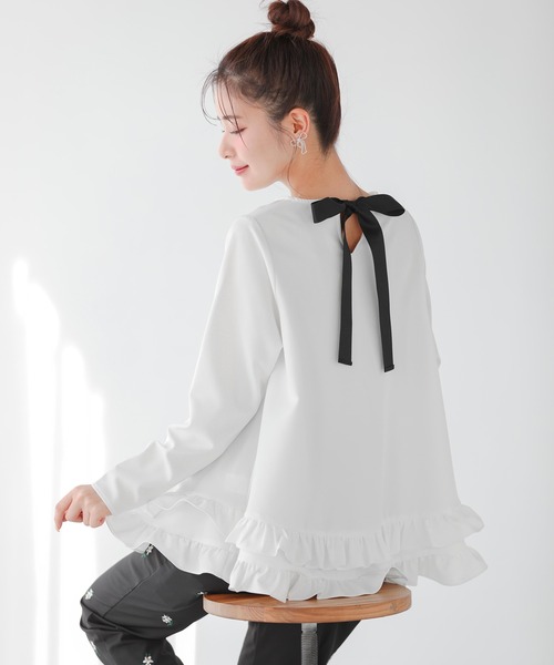 tシャツ 「ZOZO限定カラー」2段フリルバックリボンプルオーバー レディース