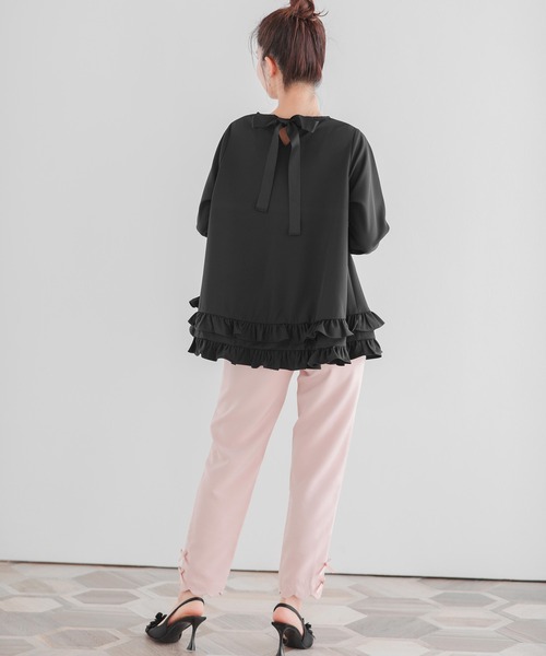yori 洗える バックリボン フリルプルオーバー 半袖 白 綿混 ゆったり F Fit more（フィットモア） tシャツ 「ZOZO限定カラー」2段フリルバック