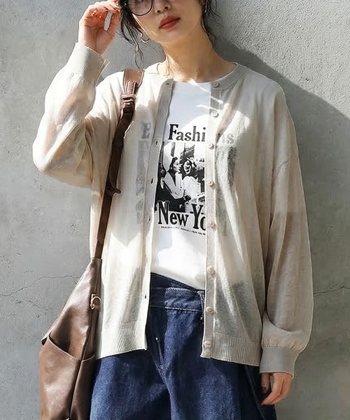 antiqua（アンティカ） カーディガン 長袖 羽織り 前開き シアーニット