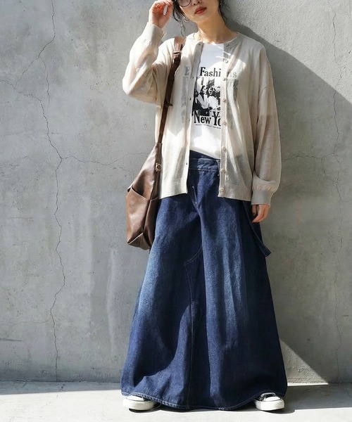 antiqua（アンティカ） カーディガン 長袖 羽織り 前開き シアーニット