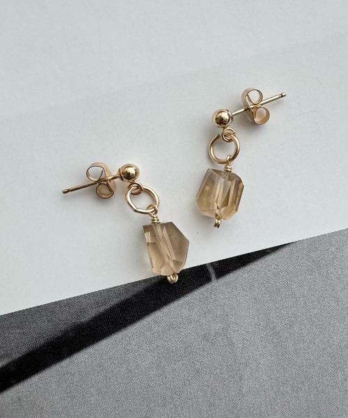 ピアス 「L.amiche」シャンパンクォーツ×14kgfピアス レディース 