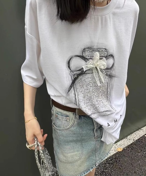 MUVEIL 「MUVEIL」 ビジュー半袖Tシャツ 38 ホワイト レディース